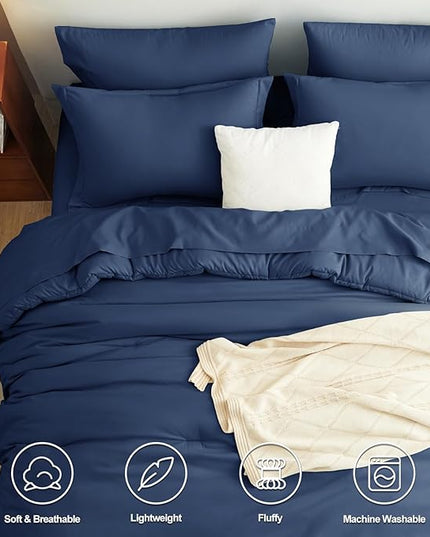 CozyLux King Comforter Set Navy Blue, 7 Pieces Bed in a Bag Bedding Comforter Set with Sheets, All Season Boho 7PC Bed Sets with Comforter, Fitted Sheets, Flat Sheets, Pillow Shams and Pillowcases