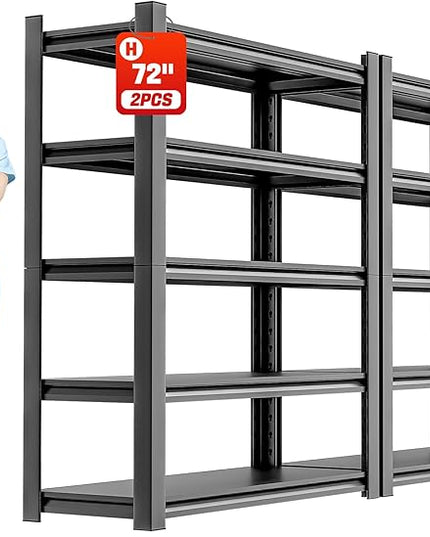 Metal Garage Storage Shelf, Heavy Duty 5 Tier Shelving Unit, Industrial Utility Shelving for Garage Storage, Durable Metal Shelf Organizer, Storage Shelving 24" D x48 W x72 H（2 Pieces）