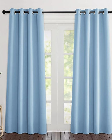 NICETOWN Blue Blackout Curtains 84 inch Length 2 Panels, Grommet Thermal Insulated Window Treatments Light & Sound Reducing Drapes for Living Room/Bedroom, W46 x L84
