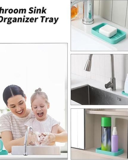 Silicone Kitchen Sink Organizer Tray for Multiple Usage,Easy Clean Sponges Holder for Kitchen Bathroom Counter or Sink,Dish Soap Dispenser,Scrubber,Bottle,Cup Mint 4.9”x 3.2”