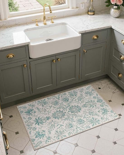 jinchan Torino 2x3 Washable Rugs for Entryway Vintage-Inspired Floral Design Non-Slip Low-Pile Doormat Ultra-Thin Indoor Traditional Accent Carpet for Entrance Kitchen Bathroom Bedroom