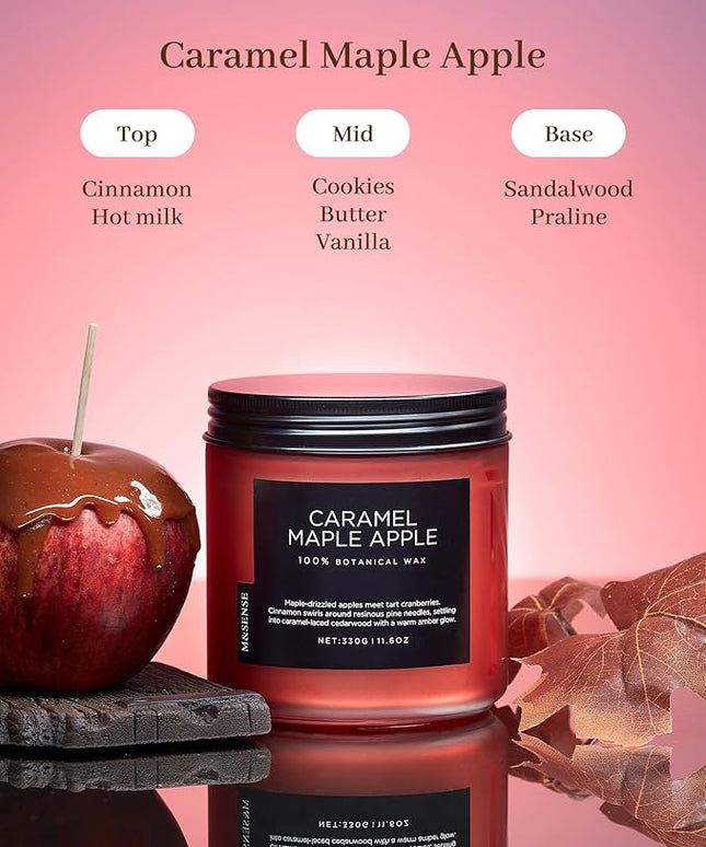 M&SENSE Caramel Apple Pie Candles for Home Scented, Natural Soy Wax 11.6oz Long Lasting 70 Hours Clean Non Toxic Large 2 Wick Candle Gifts for Thanksgiving Housewarming
