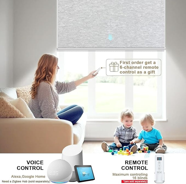 Motorized Blinds with Remote Smart Blackout Shades Electric Curtains Automatic Roller Blinds Shades for Indoor Windows Cordless with Alexa Google Home(Blackout Cloud Grey,W47x H62)