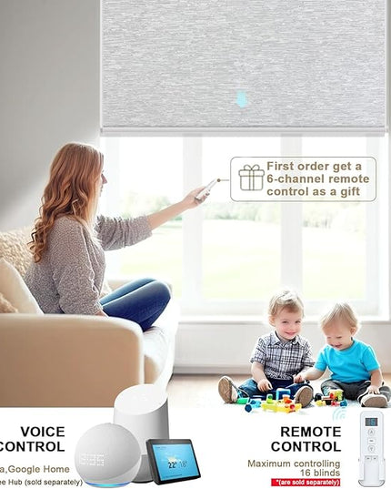 Motorized Blinds with Remote Smart Blackout Shades Electric Curtains Automatic Roller Blinds Shades for Indoor Windows Cordless with Alexa Google Home(Blackout Cloud Grey,W27.5X H62)