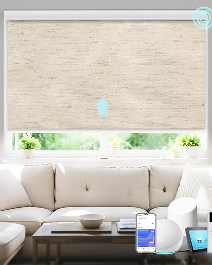 Motorized Blinds with Remote Smart Blackout Shades Electric Curtains Automatic Roller Blinds Shades for Indoor Windows Cordless with Alexa Google Home(Blackout Soft Dune Linen,W26.5X H62)