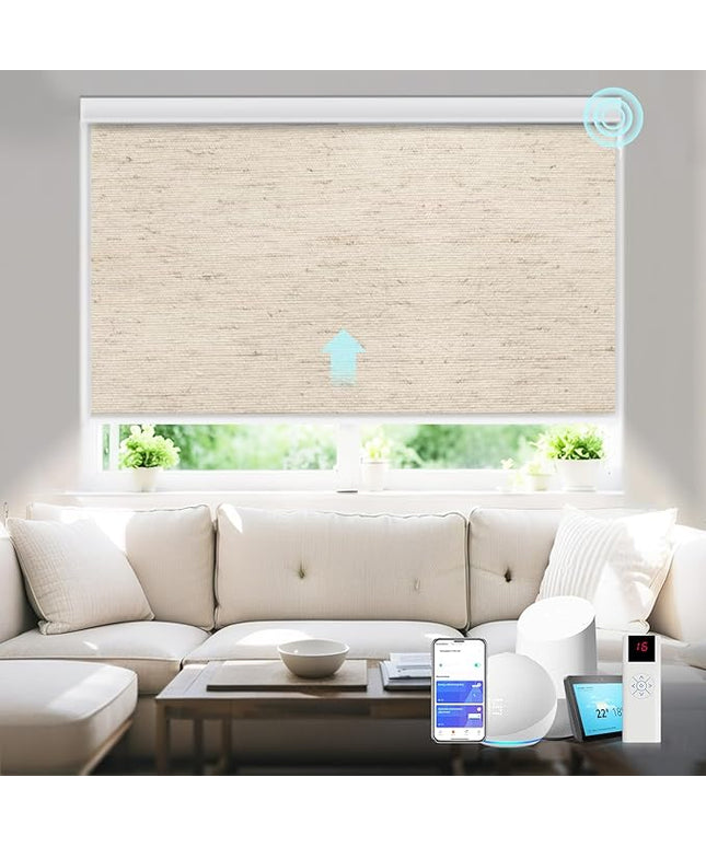 Motorized Blinds with Remote Smart Blackout Shades Electric Curtains Automatic Roller Blinds Shades for Indoor Windows Cordless with Alexa Google Home(Blackout Soft Dune Linen,W57.5X H62)