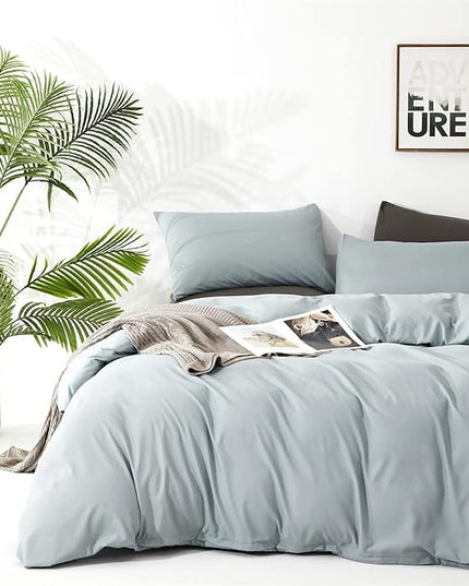 Houseri Blue Comforter Set Queen Haze Blue Bedding Women Girls Light Blue Comforter Sets Queen Size Boys Men Dusty Baby Blue Bedding Sets Queen Modern Greyish Blue Soft Comforter Quilts Queen Blanket