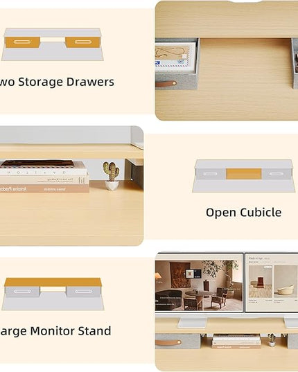 Claiks Electric Standing Desk with 2 Drawers, Adjustable Standing Desks with Storage, Height Adjustable Stand up Desk for Home Office with 2 Hooks,48 Inch Natural