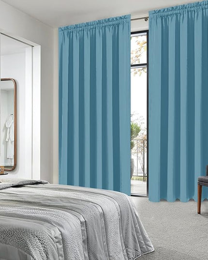 DWCN Blackout Curtains for Living Room Thermal Insulated, Energy Saving & Noise Reducing Bedroom Curtains, Stone Blue, W 60x L 84 Inch, Set of 2 Rod Pocket Curtain Panels