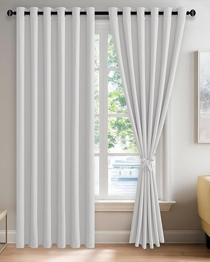 JIUZHEN Greyish White Blackout Curtains with Tiebacks Thermal Insulated, Light Blocking and Noise Reducing Grommet Curtains for and Living Room, Set of 2 Window Curtain Panels, 70 x 84 Inch Length
