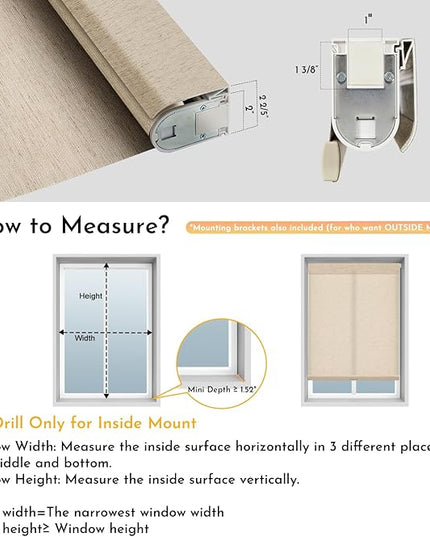 Persilux Smart Motorized Blinds with Remote, No Drill Automatic Roller Shades for Indoor Windows, Light Filtering Linen Fabric, Electric Blinds for Windows, Linen Beige C156-2, Custom Size