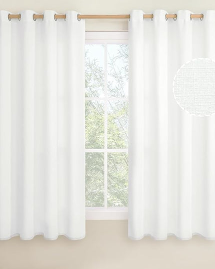 LAMIT White Linen Curtains 63 inch Length for Bedroom, Grommet Thermal Insulated Thick Curtains Burlap Light Filtering Panels for Living Room/Outdoor/French Door, Set of 2 Panels, W52 x L63