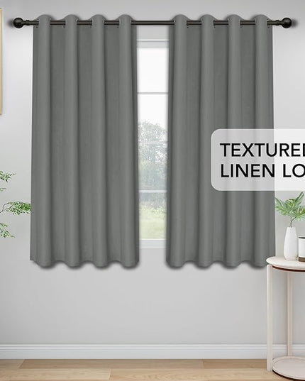 Easy-Going Linen Look Blackout Curtain Grommet Window Curtain Drapes for Bedroom, Living Room Thermal Insulated Room Darkening (2 Panels, 52x84 inch, Grey)