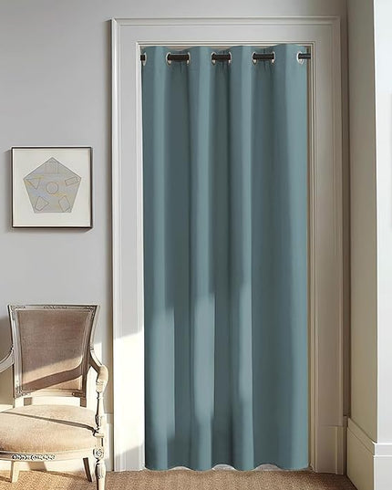 NICETOWN Blackout Greyish Blue Curtain for Living Room - Grommet Solid Thermal Insulated Sound Dampening Doorway Window Curtain Drape for Bedroom/Sliding Door (1 Panel, W46 x L80)