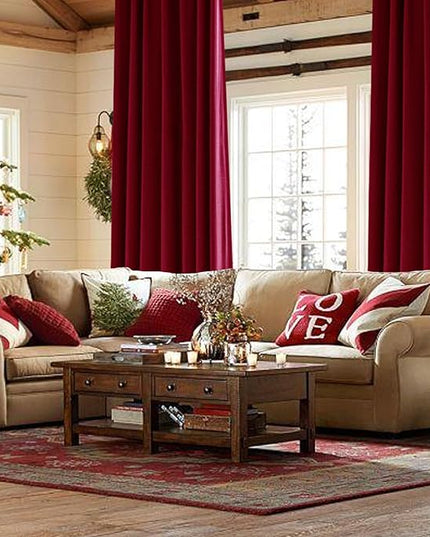 IVAPUPU Linen Pinch Pleated Blackout Curtains for Bedroom - Full Black Out Red Curtains 95 Inch Long 2 Panel for Living Room Darkening Thermal Window Curtain Drapes for Christmas Decor