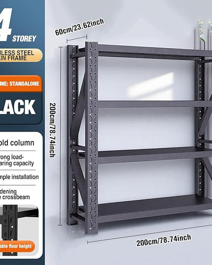 5000lbs78.74,Storage Shelves Garage Metal Shelving Heavy Duty Garage Shelves Adjustable Storage Shelves for Industrial, Factory(Black, W78.74*D23.62*H78.74)