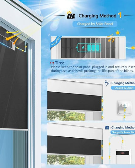 Motorized Blinds with Solar Panel, Thermal Blackout Cordless Electric Smart Shades, Alexa Compatible, Black-32 x72