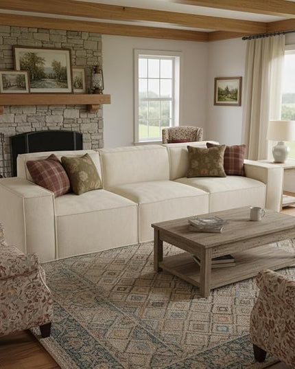 110" Cloud Sectional Couch, Comfort Chenille Boneless Couch for Living Room, Memory Foam Deep Seat Modular Sectional Sofa Compression Floor Sofa, No Assembly Required