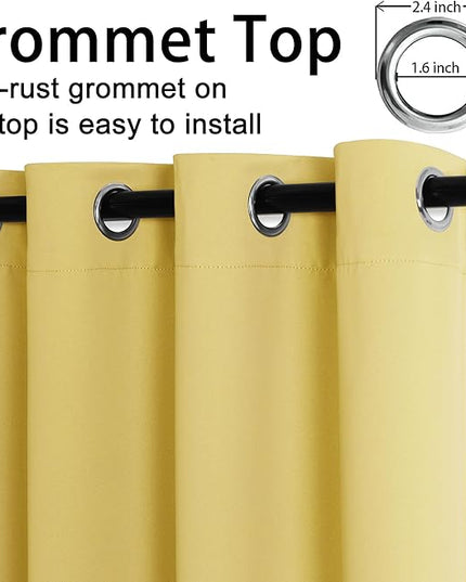 JIUZHEN Light Yellow Blackout Curtains for Bedroom - Light Blocking and Noise Reducing Grommet Curtains for Living Room Darkening Curtains, Set of 2 Window Curtain Panels, 42 x 63 Inch Length