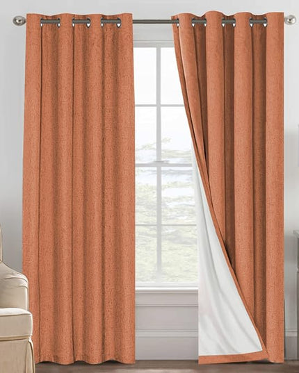 H.VERSAILTEX 100% Blackout Curtains for Bedroom Thermal Insulated Linen Textured Curtains Heat and Full Light Blocking Drapes Living Room Curtains 2 Panel Sets, Orange, 52x108 Inch