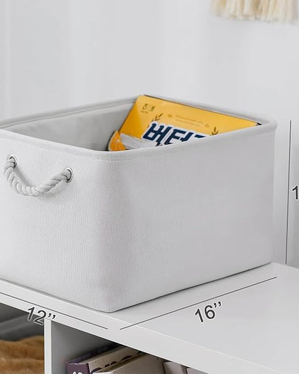TheWarmHome Storage Basket for Shelves - 15.8x11.8x11.8 inch 3 Pack Fabric Storage Cubes, Collapsible Storage Bin for Organizing Organizer Closet Book Gift Dog(White)