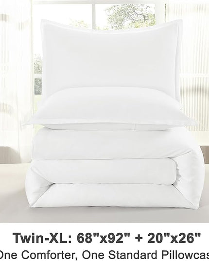 Litanika Twin XL Comforter Set White - 2 Pieces Extra Long Bed Set for College Dorm, All Season Bedding Set for Girls and Boys