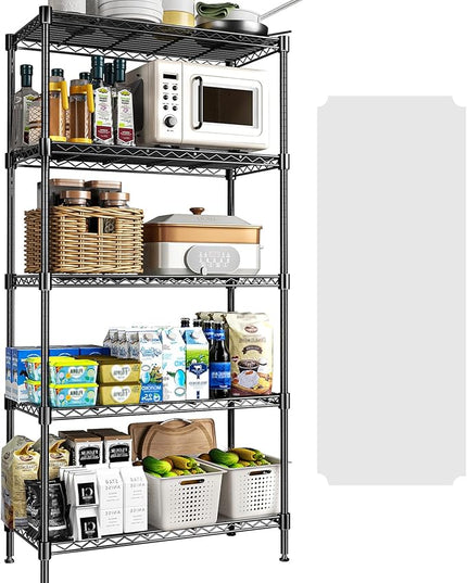 72" H Storage Shelves 5 Tier Wire Shelving with Shelf Liners, Adjustable Metal Garage Shelving, 1325LBS Heavy Duty Commercial Storage Rack for Pantry Kitchen, 35" W x 16" D x 72" H, Black