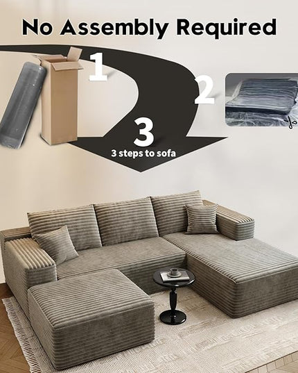 107.5"Cloud Modular Sectional Couch with 1 Ottoman,Modern Minimalist Upholstered Couches, Comfort U Shaped Sofa for Living Room,Deep Seat Corner Couch，No Assembly Required (Camel,Right Facing Chaise)