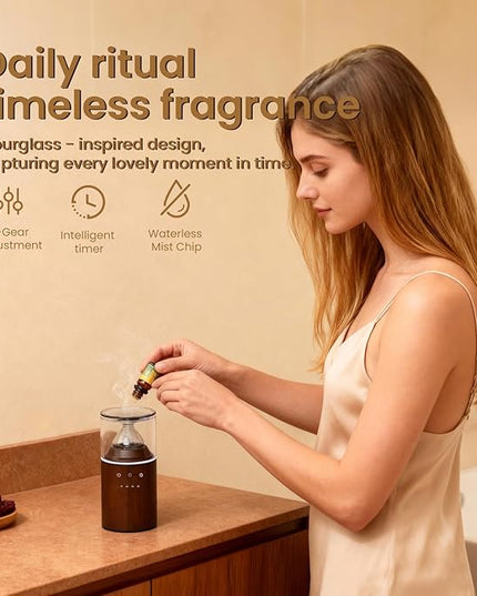 Waterless Essential Oil Nebulizing Portable Wireless Diffuser, Premium Glass and Solid Wood Aroma Diffuser for Home Office Bedroom Car, Elegant Gift Packaging with Essential Oil 10ml (Orange)