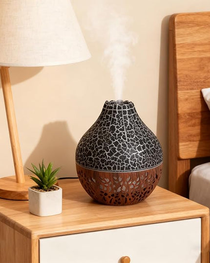 Air Diffuser Humidifier, Wood Grain Ultrasonic Cool Mist, 2 in 1 Aromatherapy Essential Oil Diffuser with Mood Light, Quiet Personal Humidifier for Bedroom Office (Black)