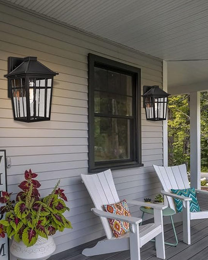 Darkaway Outdoor Sconce Lights Wall Light Fixtures, 14inch Large Porch Light Outdoor Wall Anti-Rust Waterproof Aluminum with Glass Exterior Light Fixture for Patio Yard Doorway Garage (Large, Black)