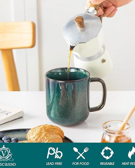 vancasso STARRY Coffee Mugs Set, 16 oz Ceramic Coffee Cups for Americano Hot Tea Iced Coffee Cold Brew Cocoa Milk Stoneware Mugs Set of 6, Dishwasher & Microwave Safe, Green