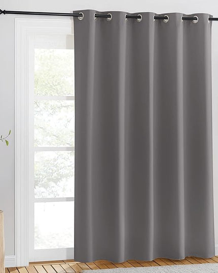 NICETOWN Doorway Curtain Panel for Bedroom - Room Darkening Light Blocking Thermal Insulated Solid Ring Top Blackout Window Drapes for Living Room (1 Panel, W66 x L84, Gray)