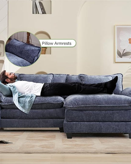 86" Modular Sectional Sofa, Comfy Cloud Couch Sectional Sofa with Ottoman, Chenille Sofa Sleeper Deep Seat Sofa with Throw Pillows for Living Room (Blue, 86"- L Shape)