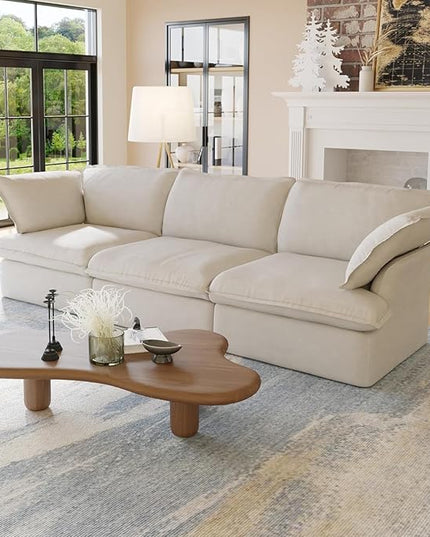 JACH 122.82" Cloud Couch Sectional for Living Room, Modular 3 Seats Sofas, Convertible Sectional Couches, Cushion Covers Removable, Two Corners and One Middle Sofa for Living Room (Beige)