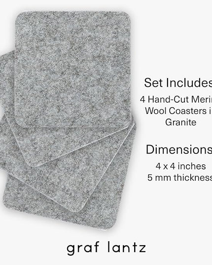 Graf Lantz - Bierfilzl Merino Wool Square Coasters Set of 4 - Granite (4"x4"x5mm) - Absorbs 30% of Weight - Natural German Wool - Heat Resistant, Sustainable, Reusable - Home Decor, Coffee Table Decor