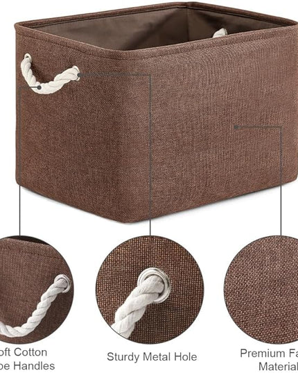 TheWarmHome Organization and Storage Basket for Shelves - 3 Pack 16x12x12 inch Fabric Storage Cubes, Cube Storage Bin for Organizing Closet Cloth Organizer Gift Toy (White & Brown)