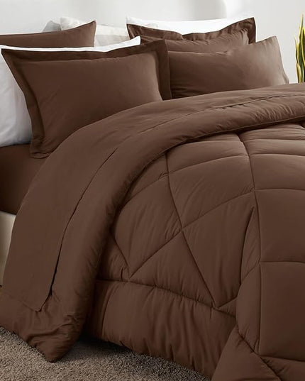CozyLux Full Size Comforter Sets Brown - 7 Pieces Bed in a Bag Full, Luxury Soft Bed Set for All Seasons, Bedding Set with Down Alternative Comforter, Sheets, Pillowcases & Shams