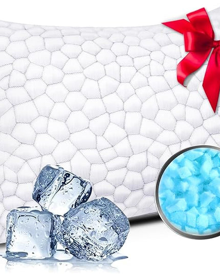 SUPA MODERN Cooling Bed Pillows for Sleeping 1 Pack Shredded Memory Foam Pillows Adjustable Cool Pillow for Side Back Stomach Sleepers Luxury Gel Pillows King Size with Washable Removable Cover