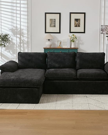 105.6”L Shape Modular Sectional Couch for Living Room, Modern Cloud Sectional 3 Seat Sofa with Oversized Chaise, Woven Texture Upholstery Boneless Couch (Black, Left Facing Chaise)