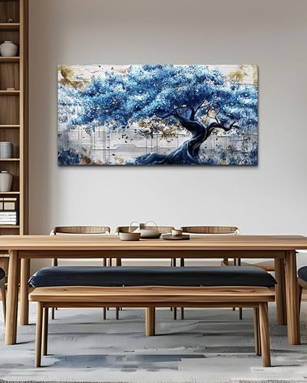 ERQINHUA Blue Tree Wall Paintings Canvas Wall Art For Living Room Large Wall Decor For Bedroom Office Decorations Farmhouse Abstract Watercolour Pictures Artwork Home Decor Ready To Hang 20"X40"