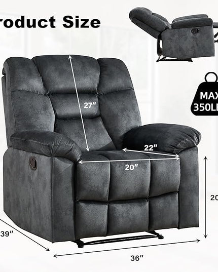 CANMOV Manual Recliner Single Sofa, Wall-Hugger Reclining Couch, Upholstered Sofa Chair with Armrests, Fabric Reclining Couch with Soft Cushion for Living Room, Grey