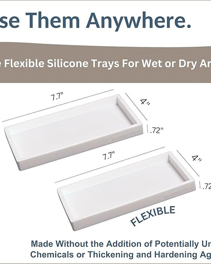 Countertop and Vanity Tray - 2 PC Small 7.7" Silicone Bathroom Trays, Kitchen Soap Tray, Dish Sponge Soap Holder Kitchen Sink Organizer Caddy, Bathroom Counter Trays for Lotion Dispenser