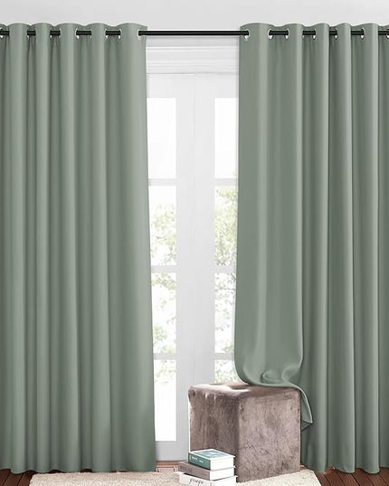 NICETOWN Room Darkening Patio Curtains for Windows 84 inch Length - Solid Thermal Insulated Grommet Light Reducing Panels Window Treatment for Living Room (Sage Green, 2 Panels = 160" Wide)