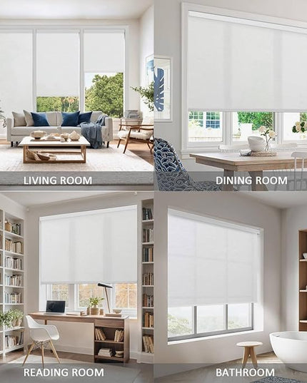 Motorized Blinds with Remote Cordless Automatic Motorized Shades Custom Blinds for Indoor Windows Smart Curtains with Alexa Google Home(Light Filtering Jacquard White,W57 x H72in)