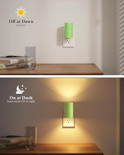 JandCase Night Lights Plug into Wall, Dimmable Night Light Plug in with Green Shade, Modern Night Lights with Dusk to Dawn Sensor, Soft White 3000K, 0-100LM Nightlight for Hallway Bedroom, 2 Pack