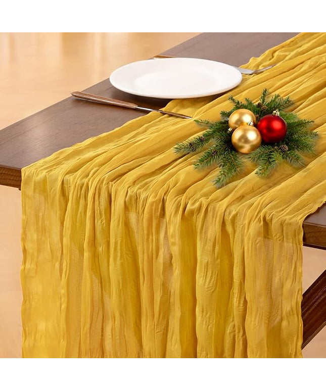 Socomi Gold Yellow Cheesecloth Table Runner Christmas Boho Rustic Gauze 120 inch 10FT Cheese Cloth Runner for Wedding Party Baby Shower Birthday Home Decor Holiday Decorations