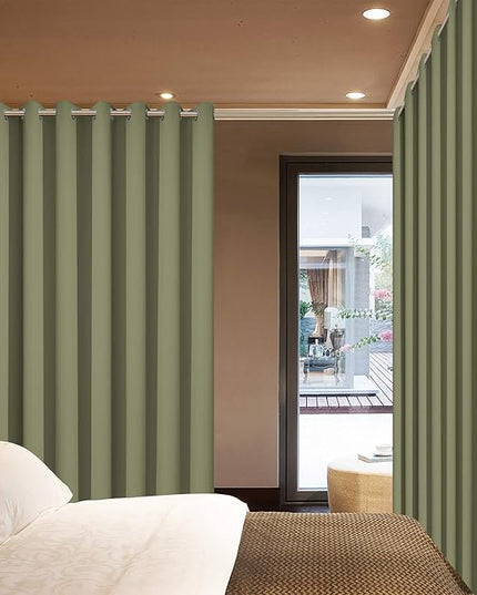 Yakamok Extra Wide Blackout Curtain for Sliding Glass Door, Grommet Thermal Insulated Room Divider Curtain 100W x 84L inch, Room Darkening Patio Curtain,8.3ft Wide x 7ft Tall, 1 Panel,Sage