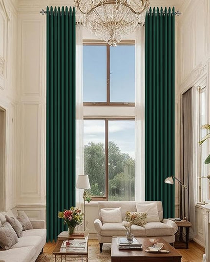 Blackout Curtains for High Ceiling, Extra Long Tall Curtains 18ft Length Solid Grommet Window Drapes for 2 Story High Living Room Loft, Set of 1 Curtain Panel 108 W x 215 L Hunter Green
