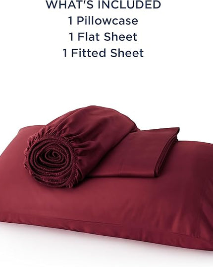 Bedsure Cooling Sheets Twin, Rayon Derived from Bamboo, Breathable & Soft Twin Sheets Set, Deep Pocket Up to 16 Inches, Hotel Luxury Silky Bedding for Hot Sleepers, Burgundy
